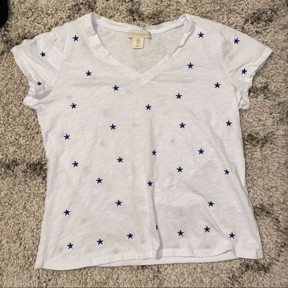 White top with blue stars